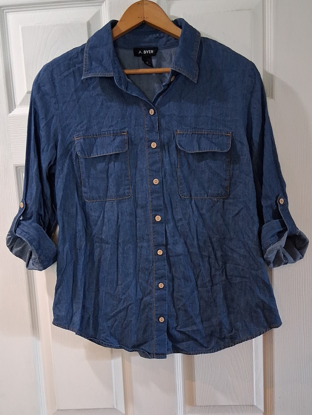 A. Byer Women's Blue Denim Button-Up Shirt